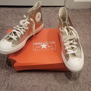 Converse Silver High-Top Sneakers with White Trim